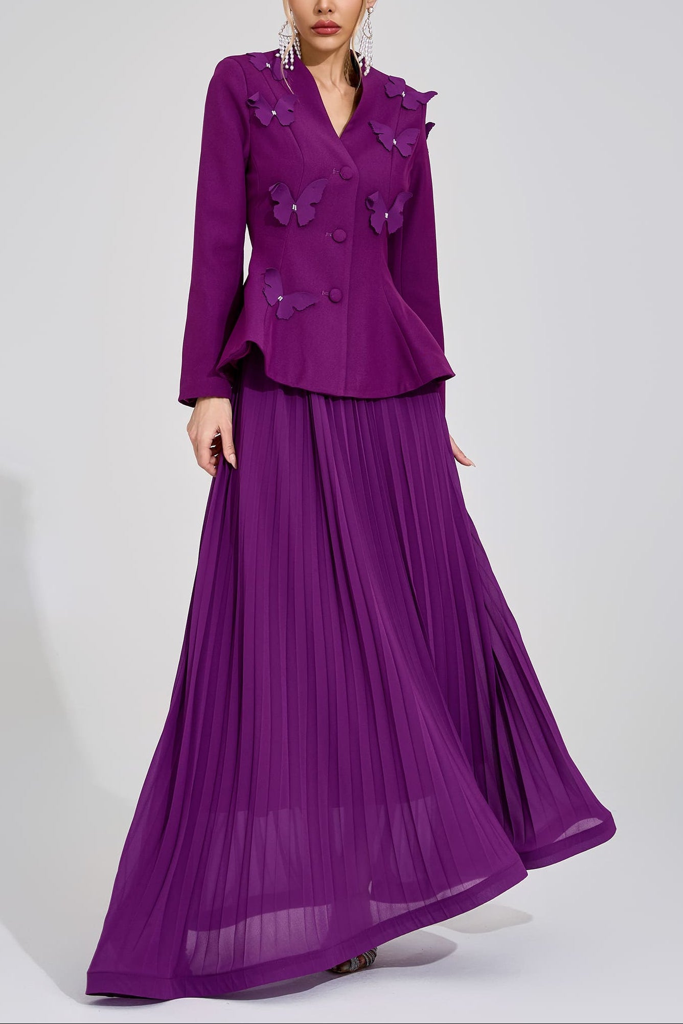 Sigrid-Tove-_2 SABRINA FLORAL EMBROIDERED COAT & MAXI SKIRT SET PURPLE