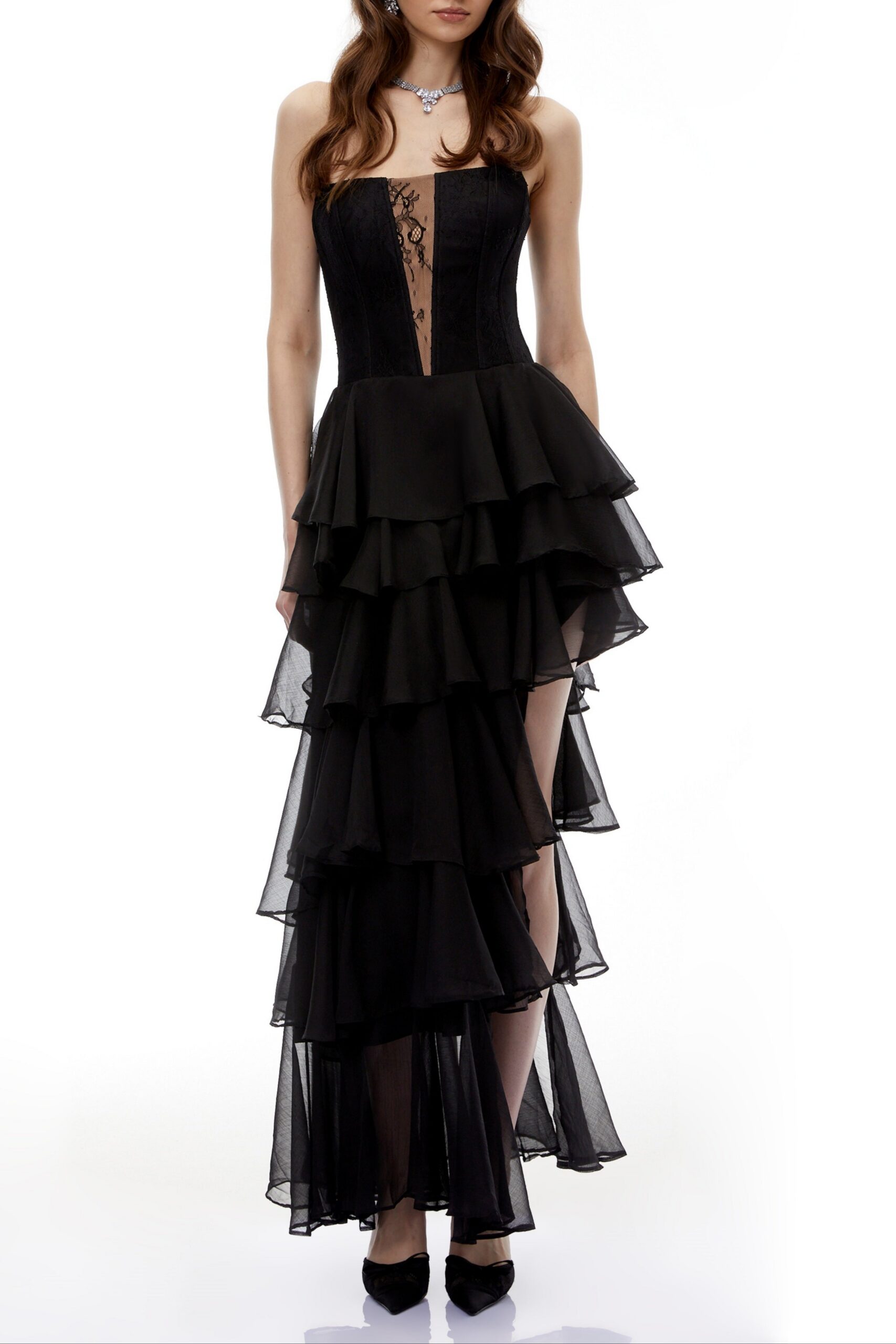SimoneBlackTulleMaxiDresswithCut-Outs SOPHIA CUT-OUT TULLE STRAPLESS MAXI DRESS BLACK