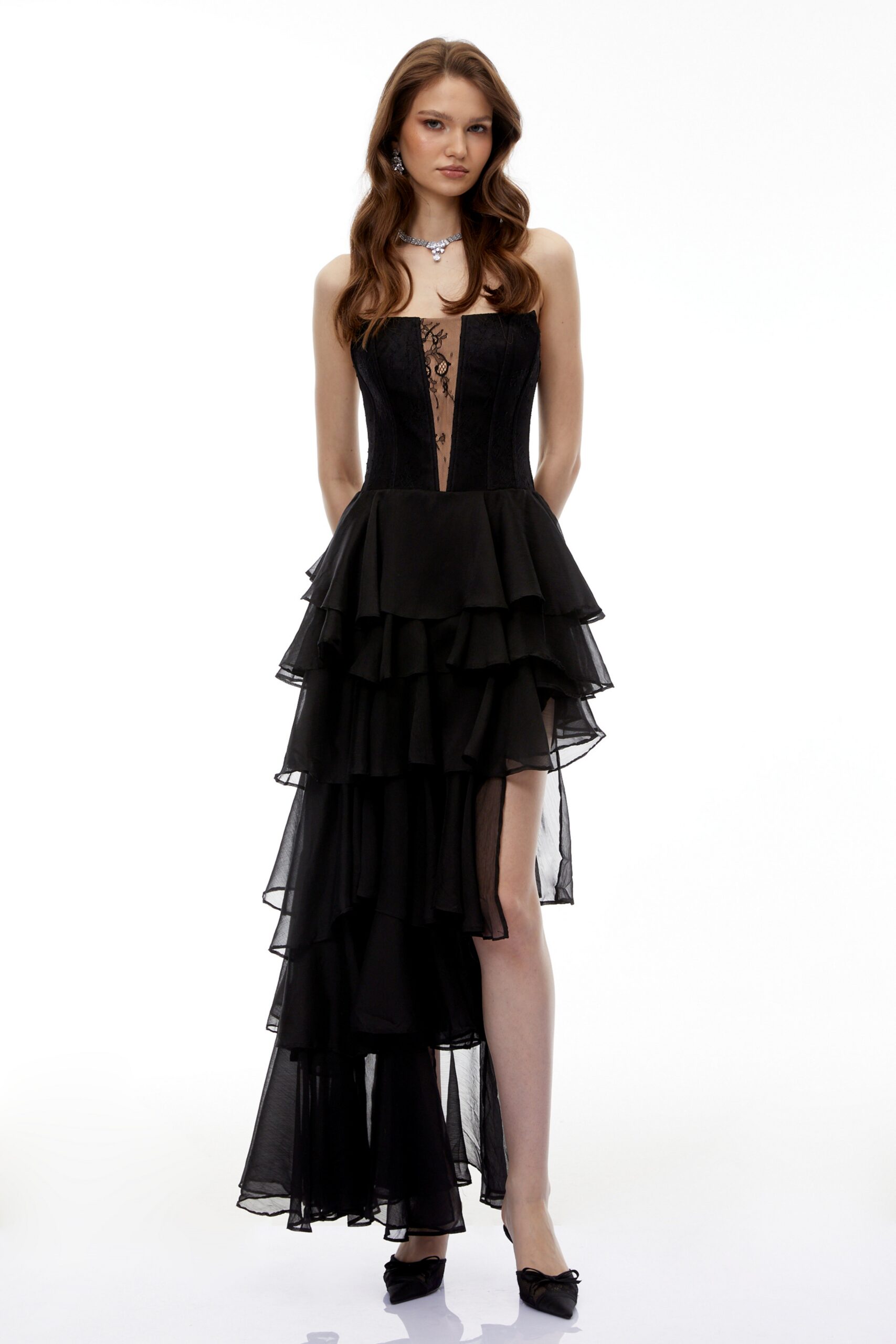 SOPHIA CUT-OUT TULLE STRAPLESS MAXI DRESS BLACK