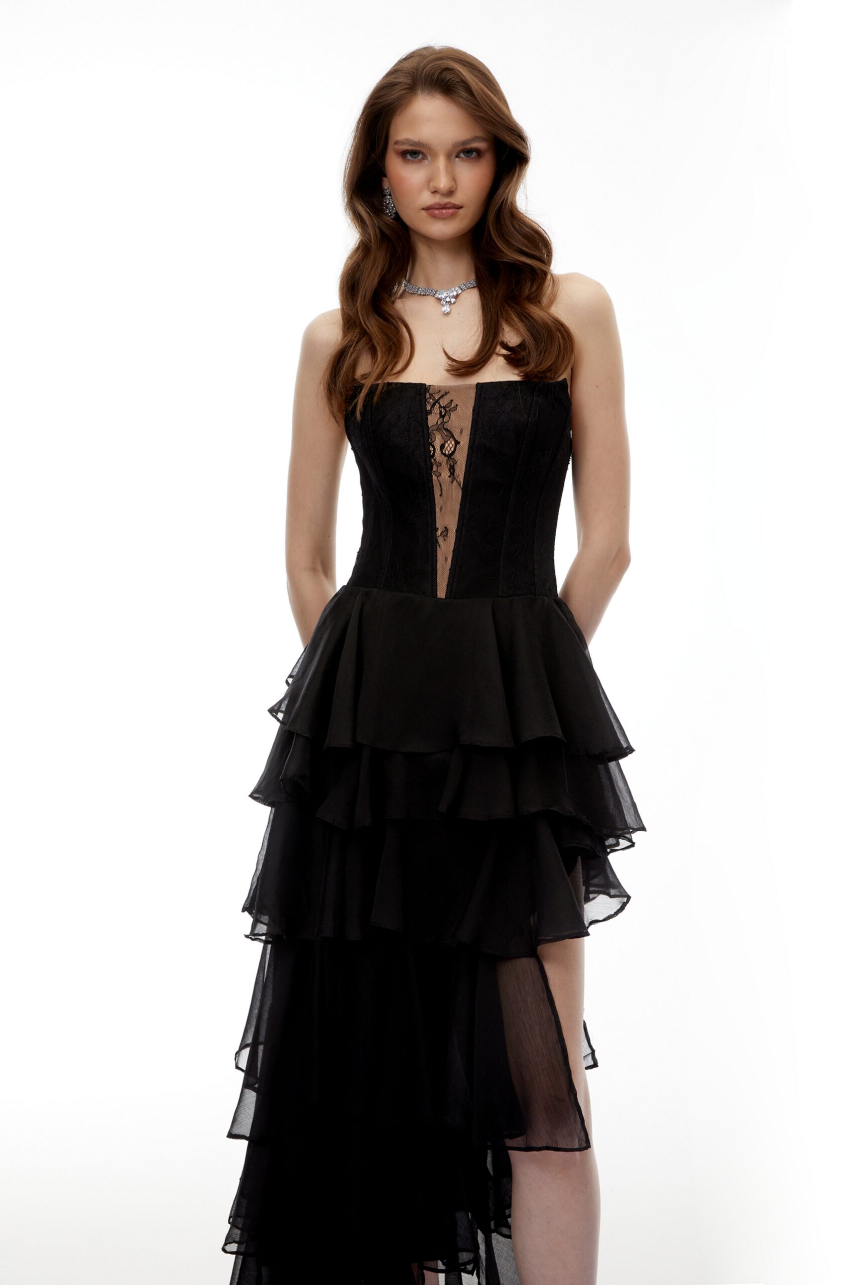 SOPHIA CUT-OUT TULLE STRAPLESS MAXI DRESS BLACK