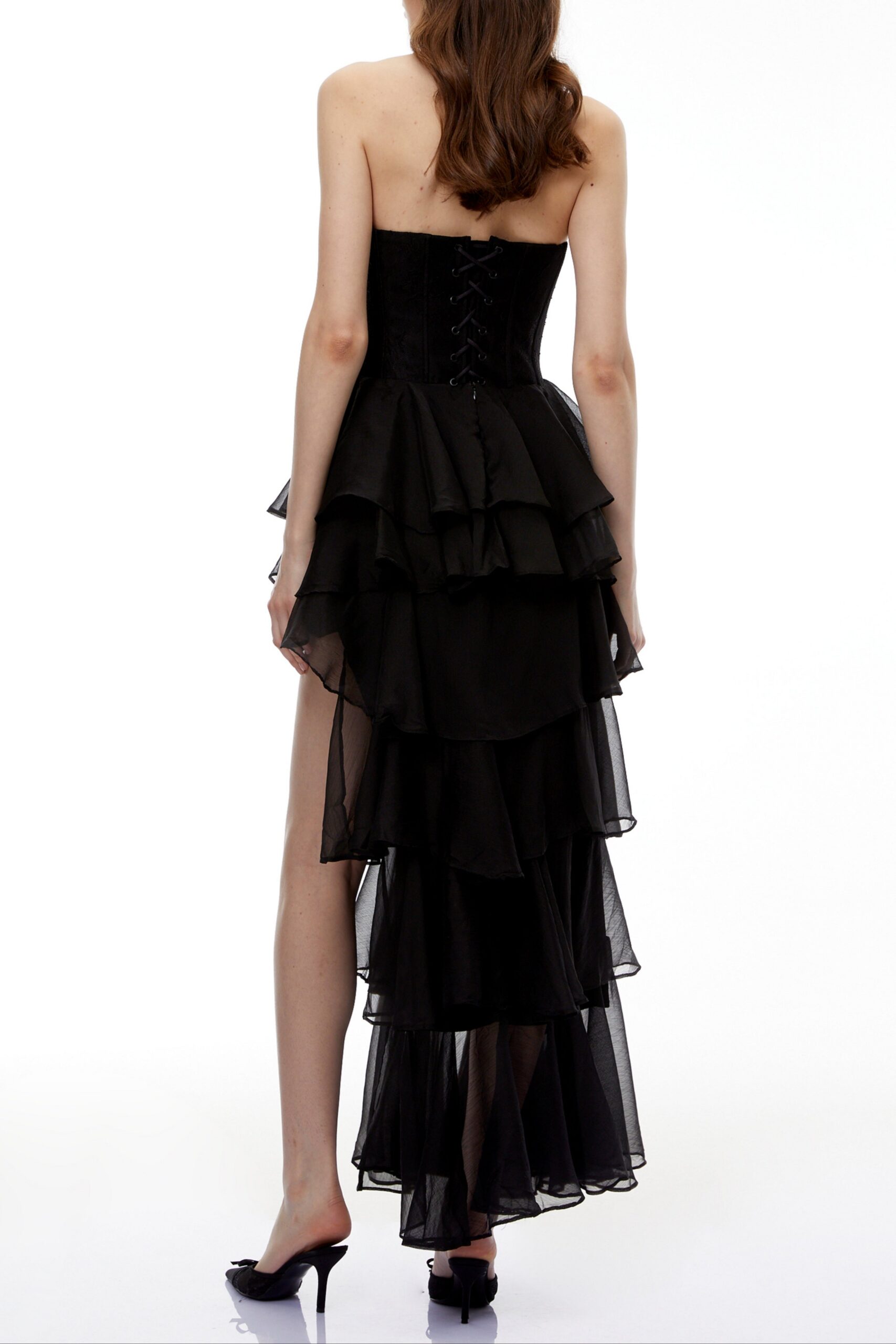 SOPHIA CUT-OUT TULLE STRAPLESS MAXI DRESS BLACK