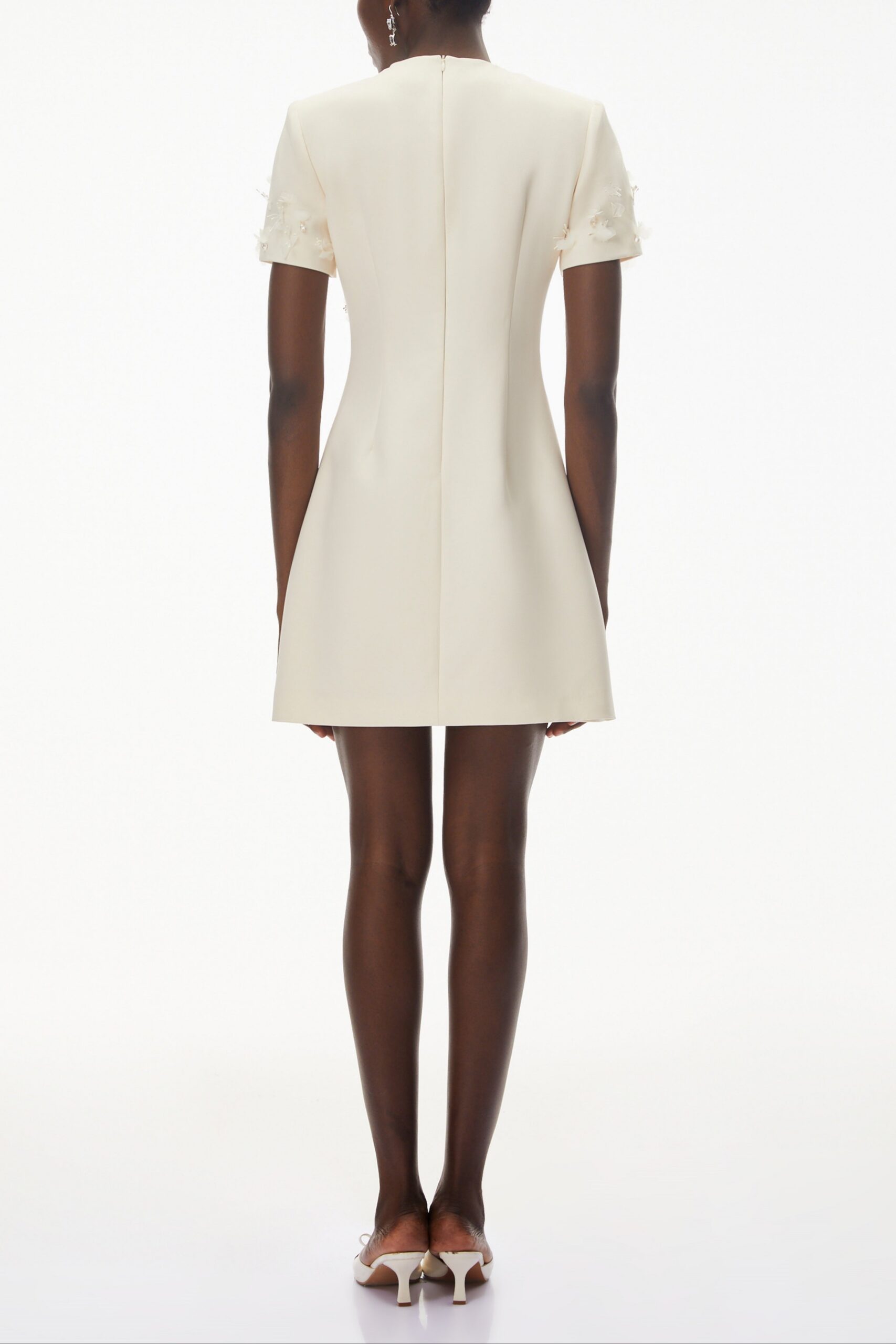IVORY FLORAL APPLIQUE MINI DRESS FOR EVENTS