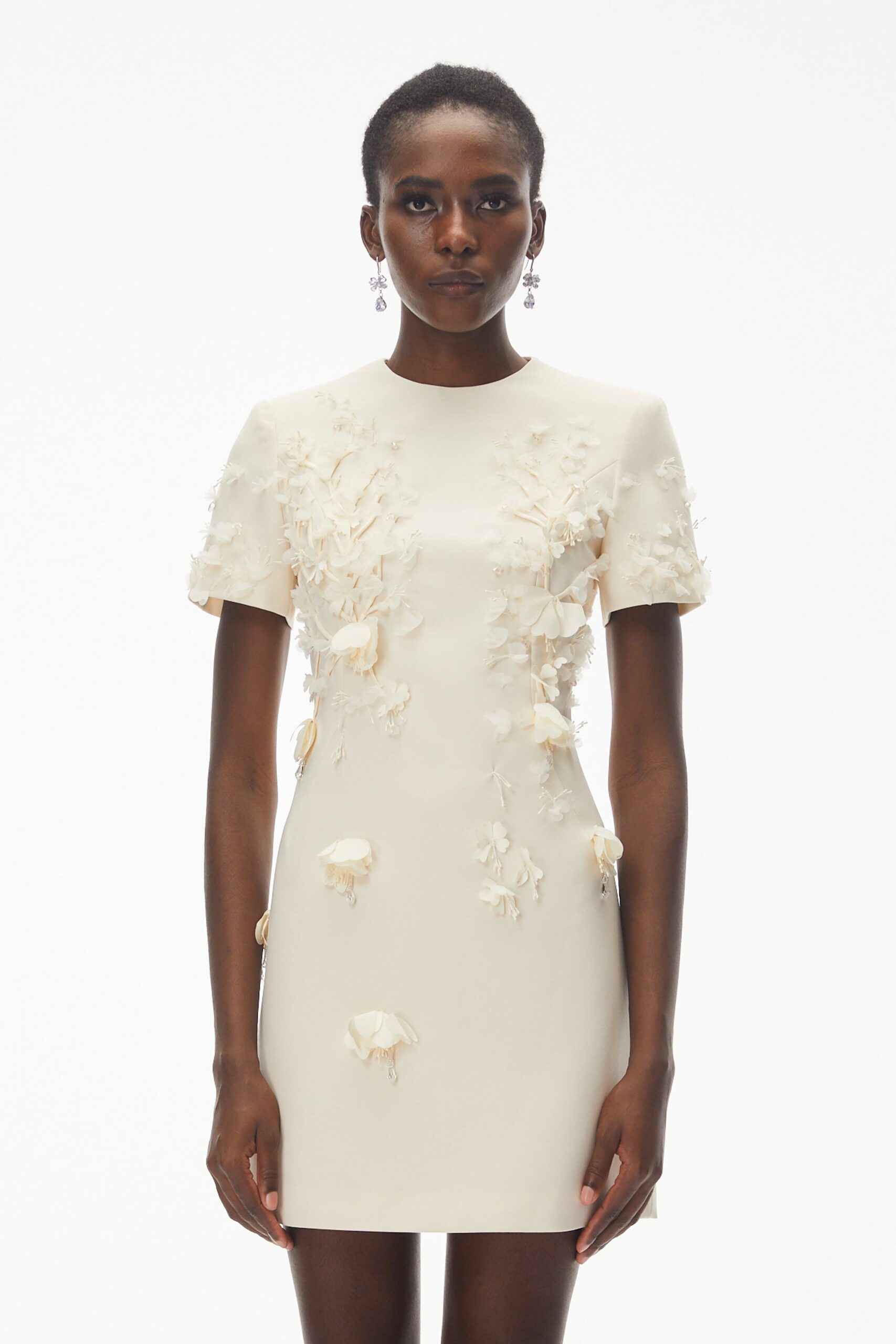 IVORY FLORAL APPLIQUE MINI DRESS FOR EVENTS