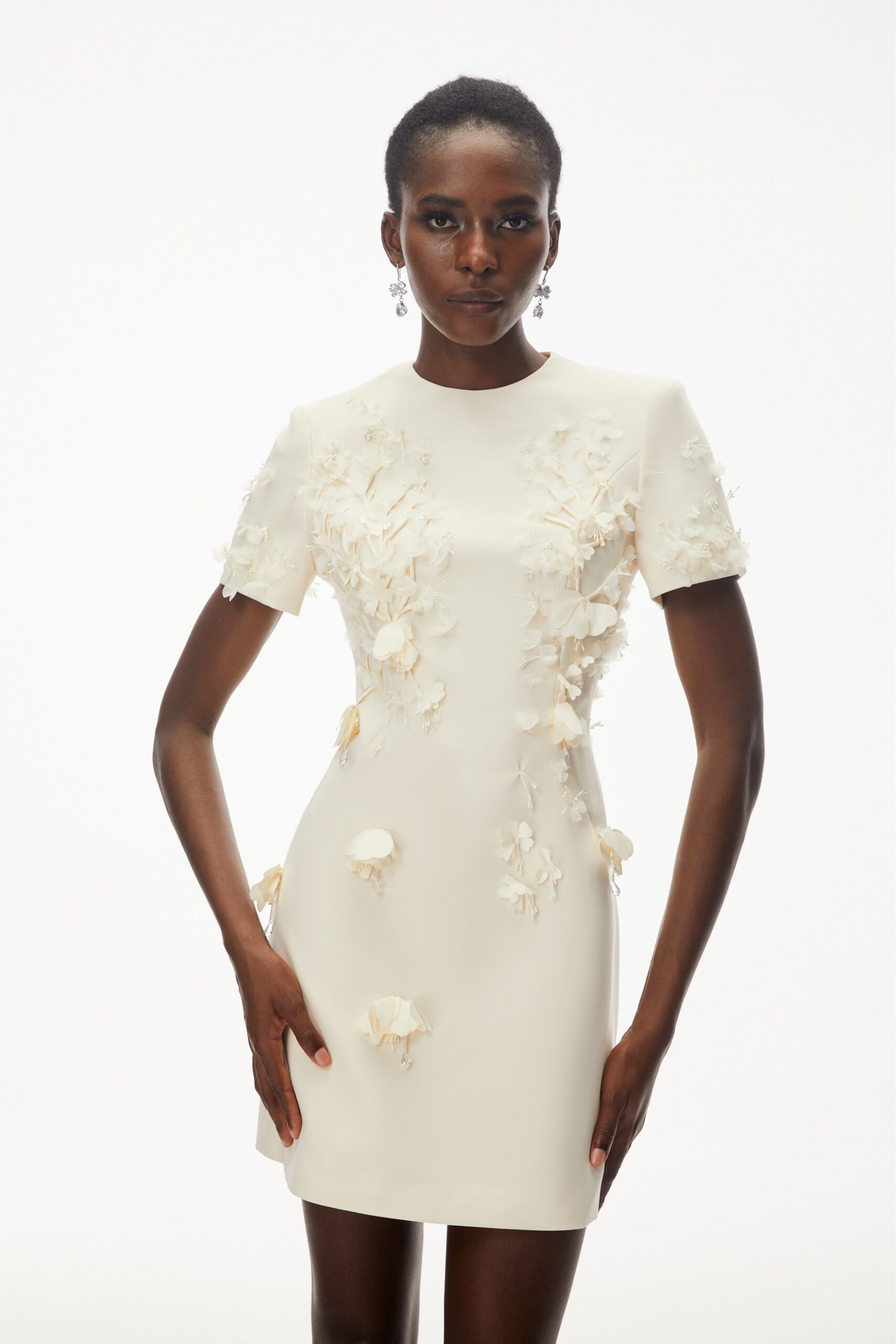 IVORY FLORAL APPLIQUE MINI DRESS FOR EVENTS