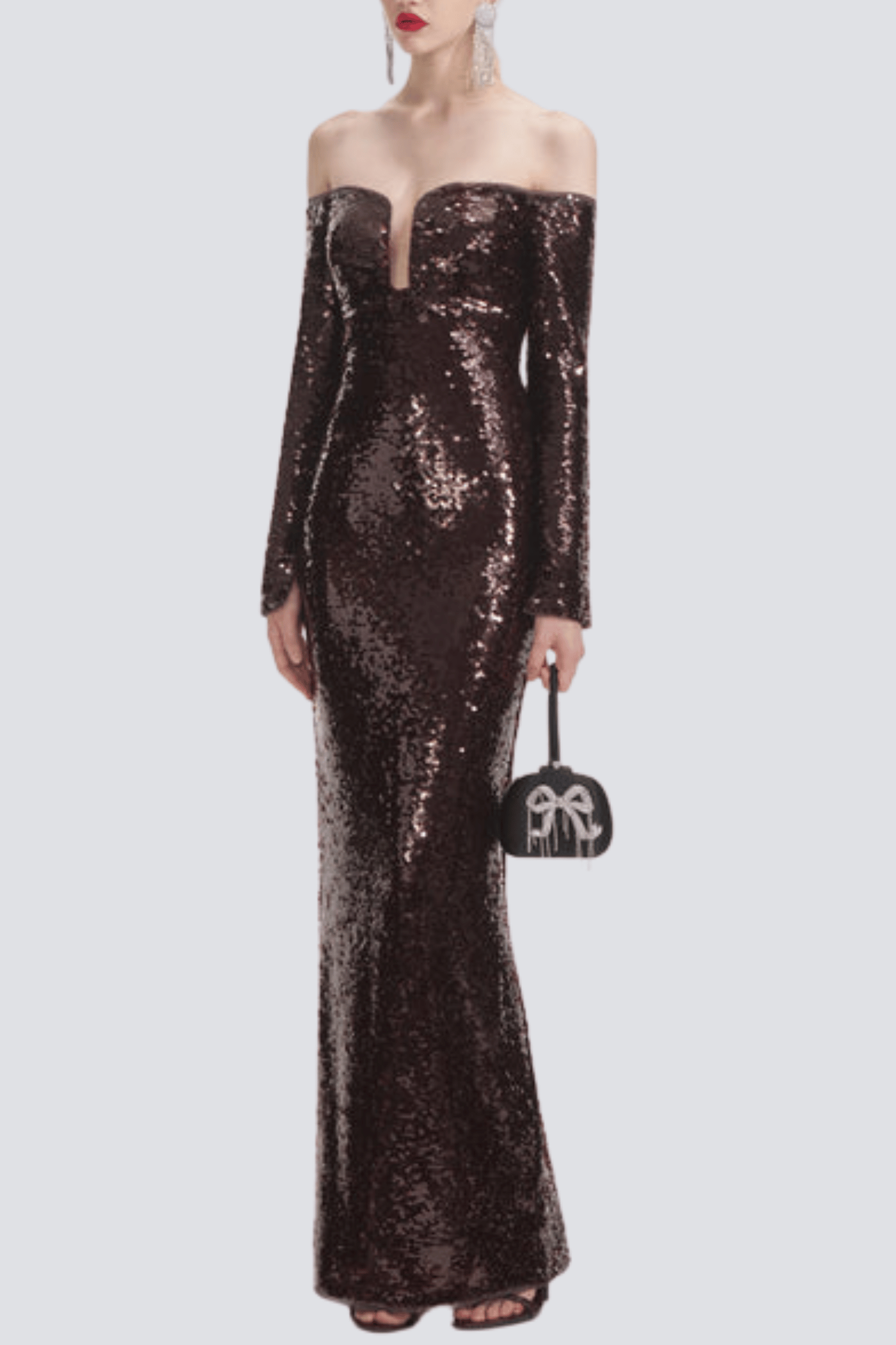 SOLVAY SEQUIN OFF-SHOULDER MAXI DRESS