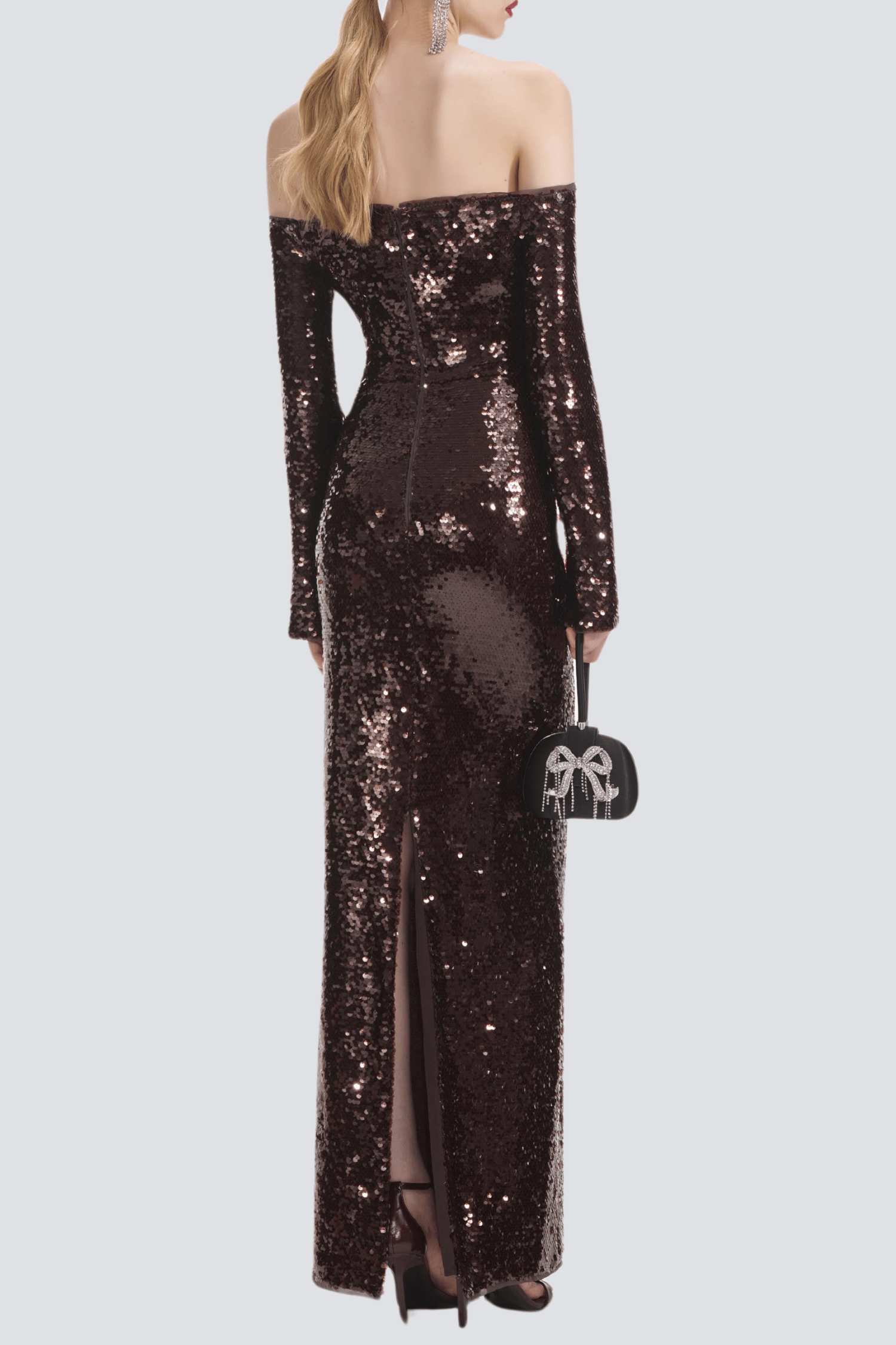 SOLVAY SEQUIN OFF-SHOULDER MAXI DRESS