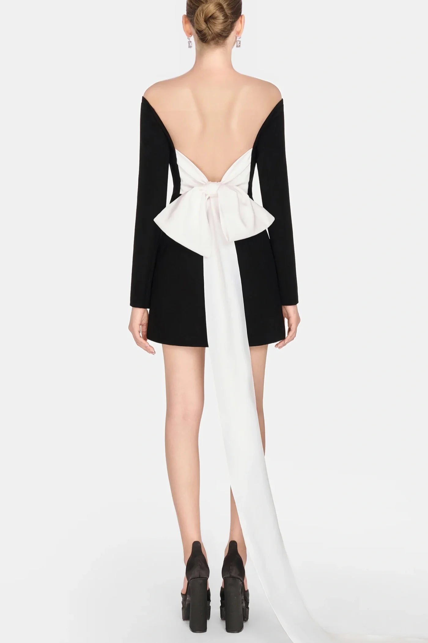 OFF SHOULDER BOW BACKLESS MINI DRESS FOR PARTY