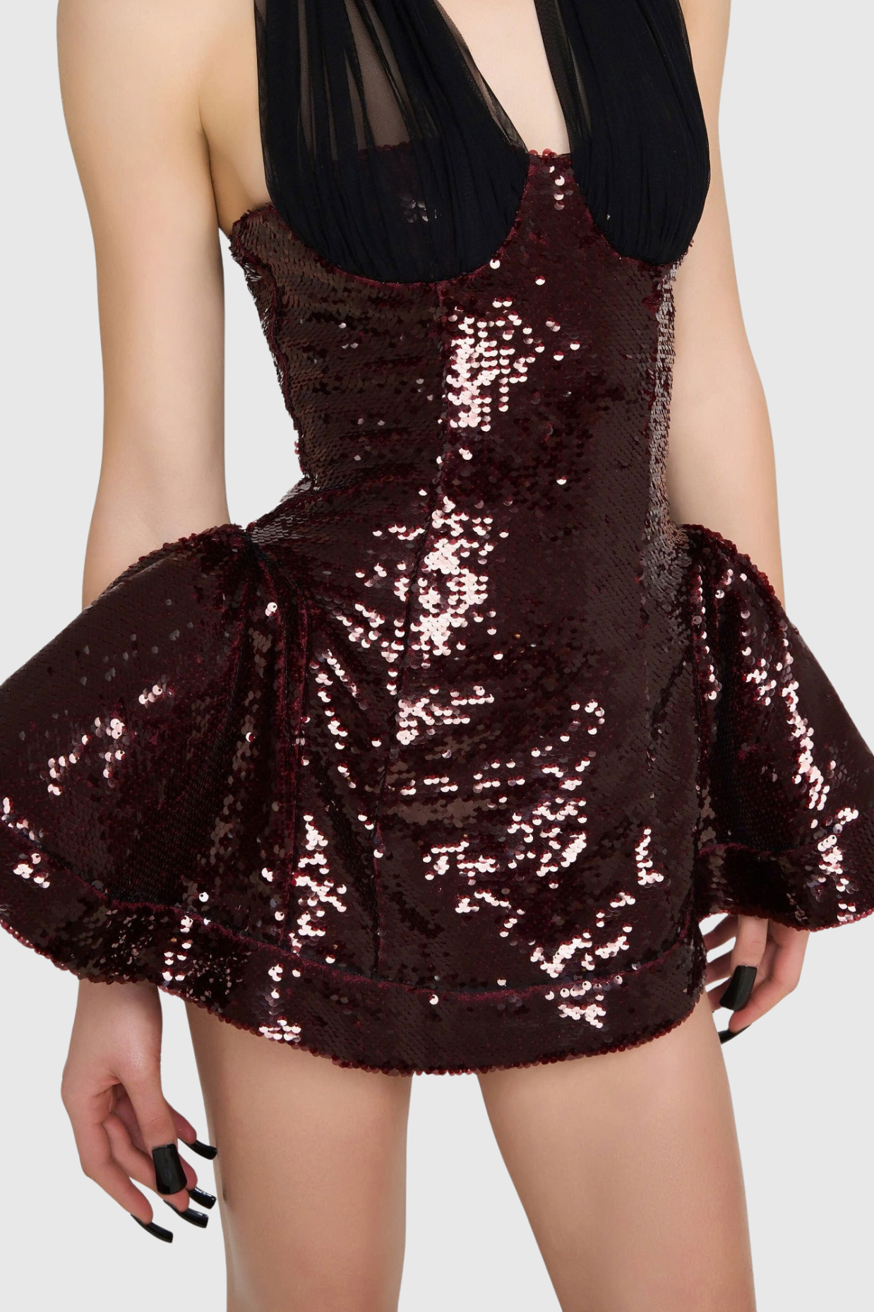 GISELLE SEQUIN HALTER MINI DRESS MERLOT
