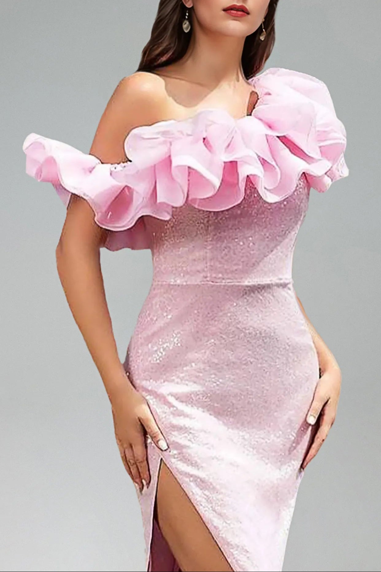 SOPHIA ONE SHOULDER FLOUNCE MAXI DRESS FOR EVENING