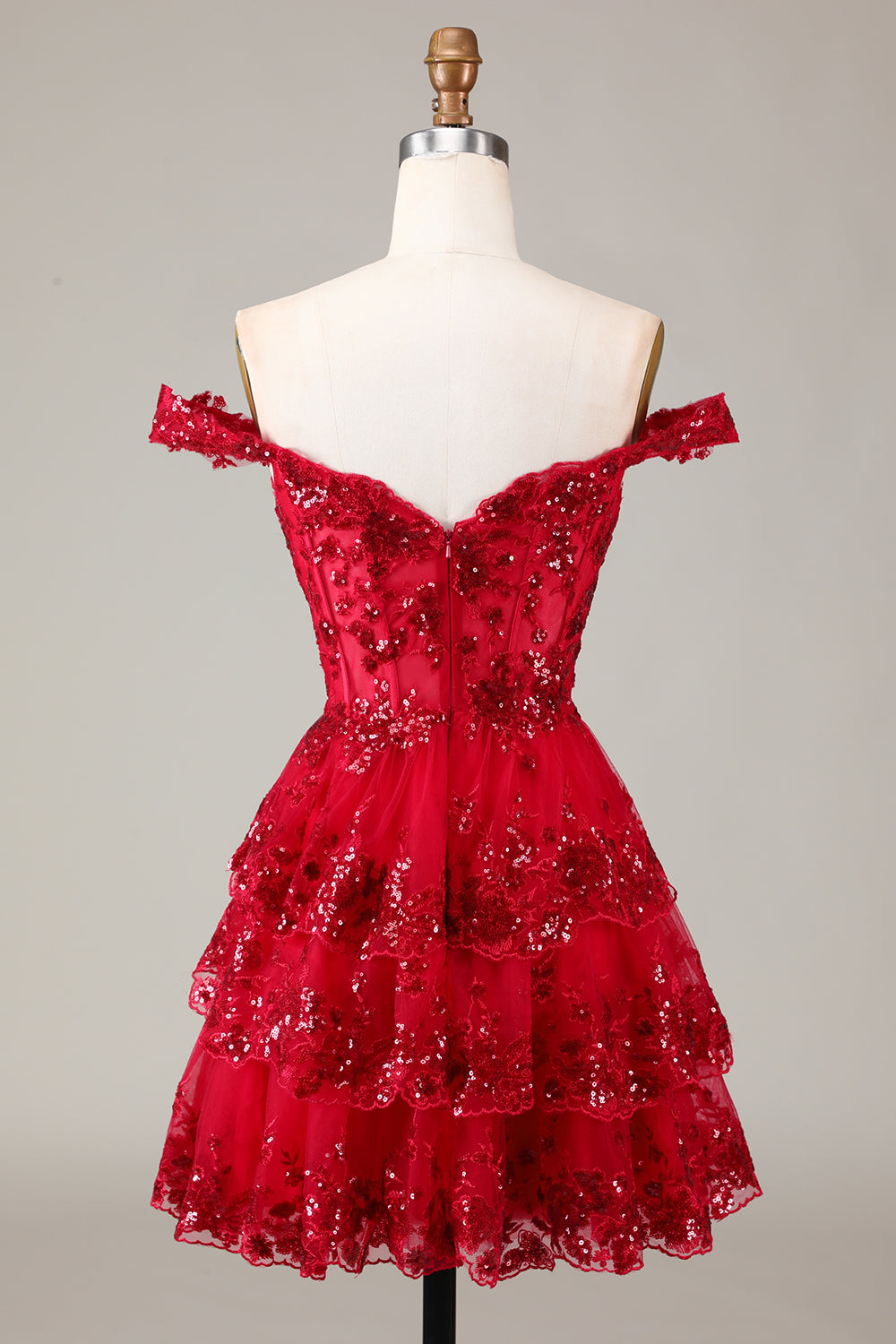 SPARKLY BLACK A-LINE OFF-SHOULDER CORSET LACE HOMECOMING DRESS