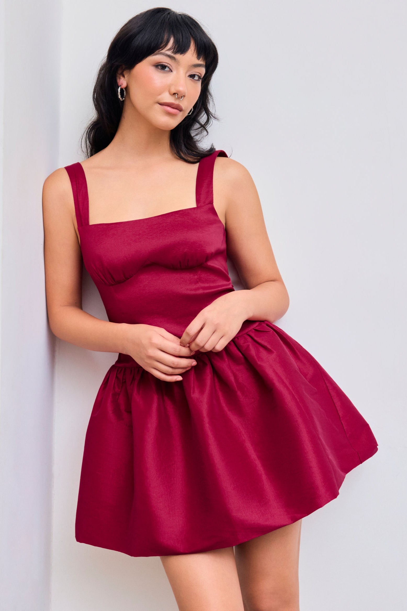 SQUARE NECK BOWKNOT RED MINI DRESS FOR PARTY
