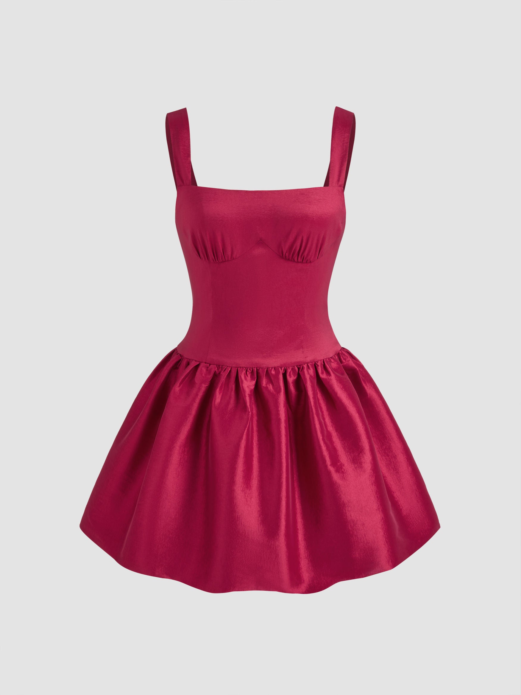 SQUARE NECK BOWKNOT RED MINI DRESS FOR PARTY