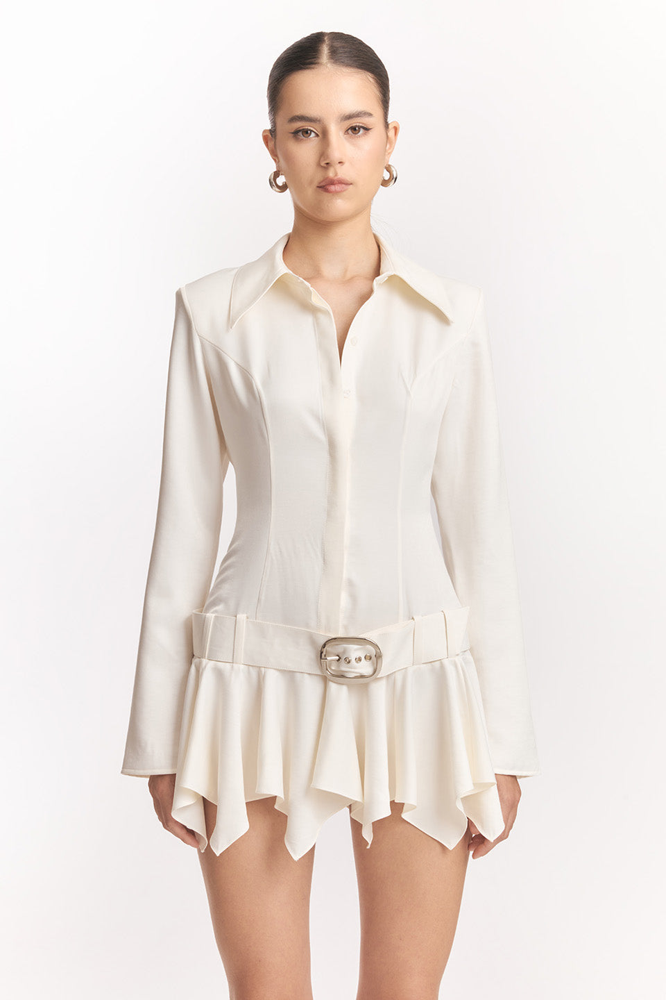 Stolen-fw3907 DINAH MINI DRESS, WHITE, UMBRELLA HEM SHIRT STYLE