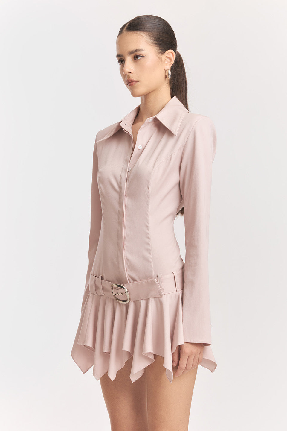 DINAH MINI DRESS, WHITE, UMBRELLA HEM SHIRT STYLE