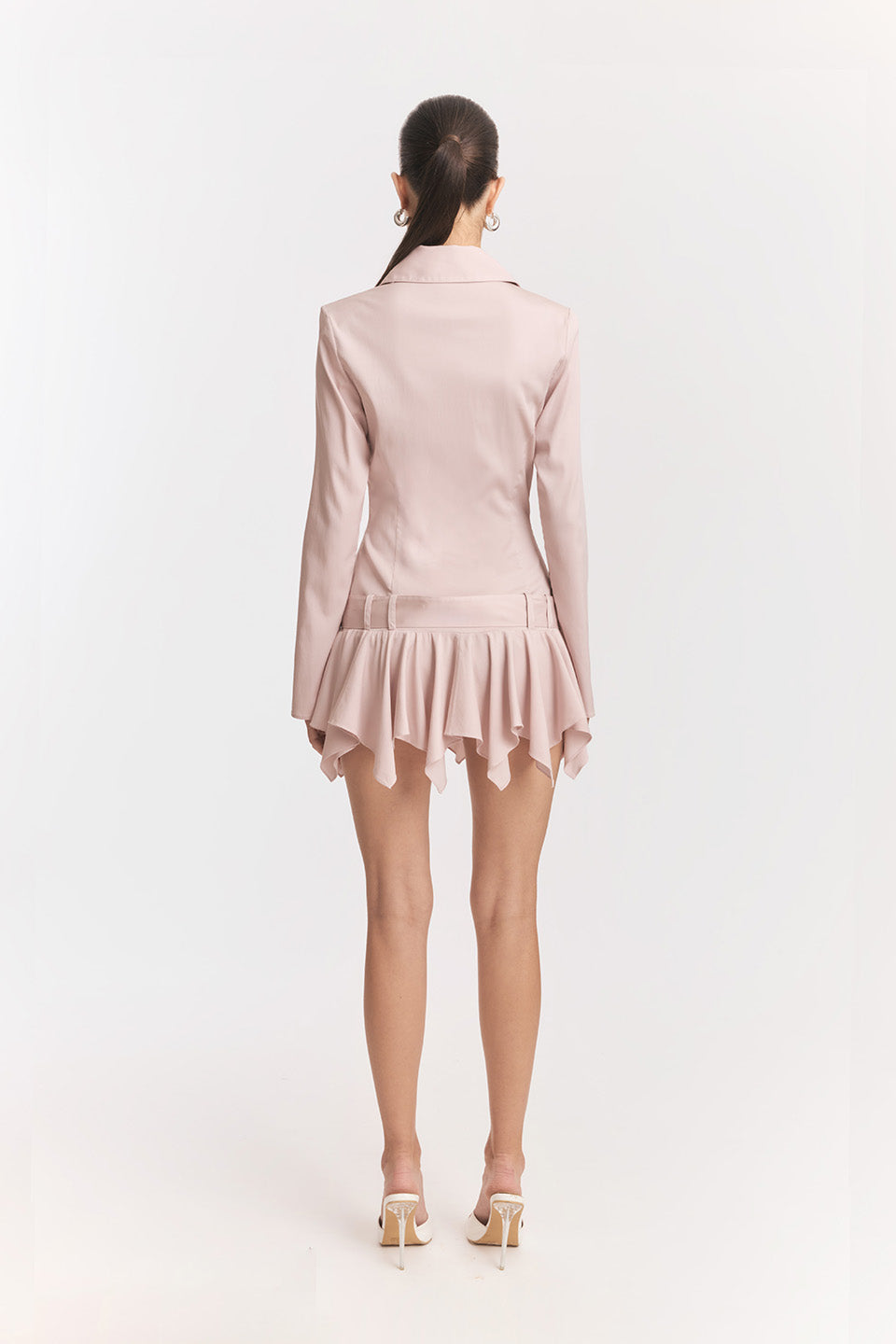 DINAH MINI DRESS, WHITE, UMBRELLA HEM SHIRT STYLE
