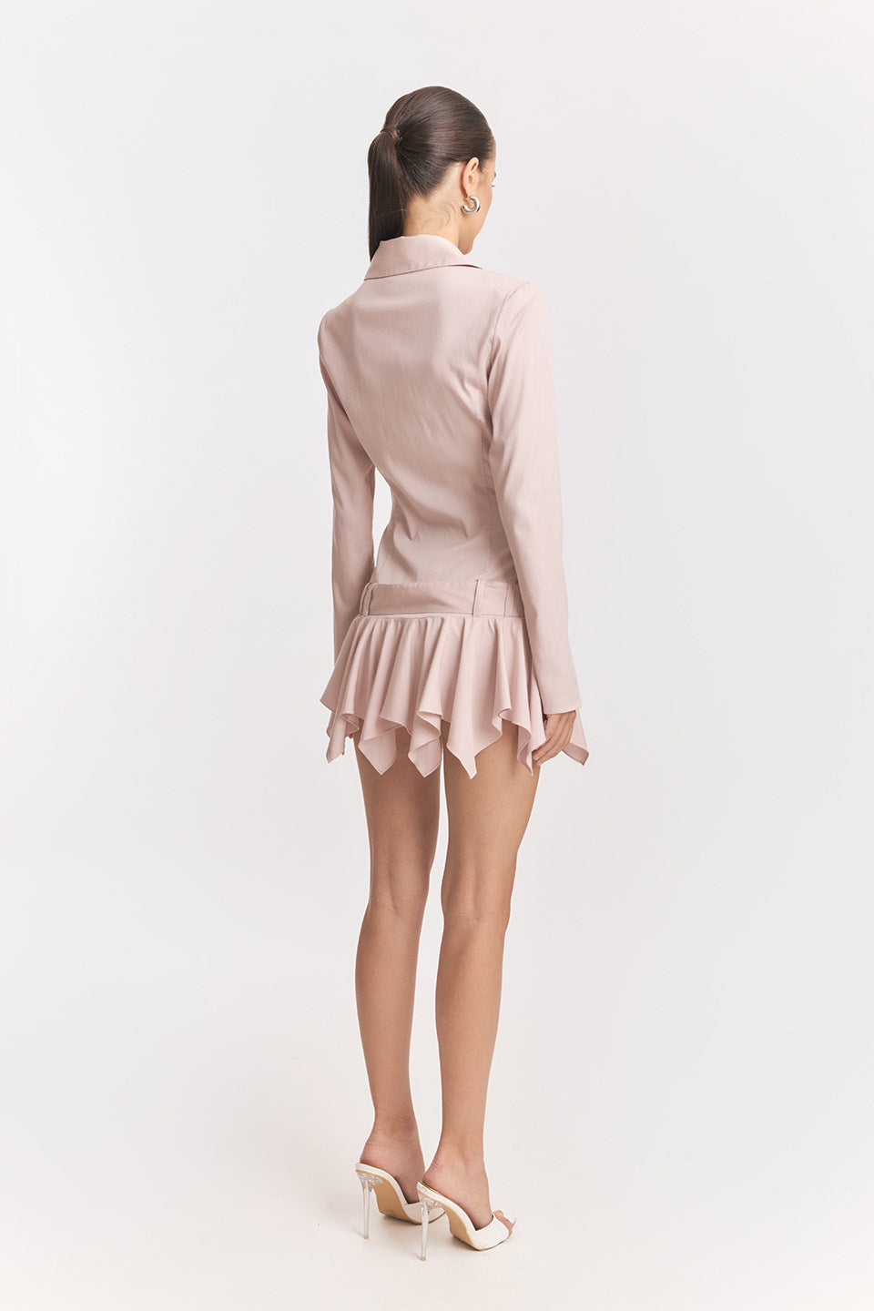 DINAH MINI DRESS, WHITE, UMBRELLA HEM SHIRT STYLE
