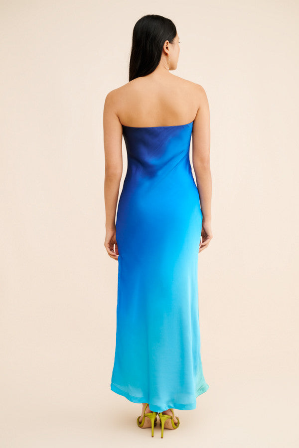 STRAPLESS OMBRE MAXI DRESS FOR WEDDING GUEST