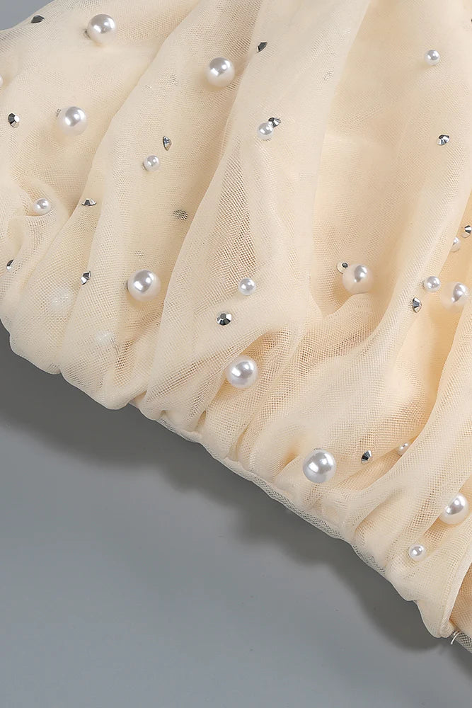 STRAPLESS PEARL CRYSTAL MAXI DRESS FOR WEDDING