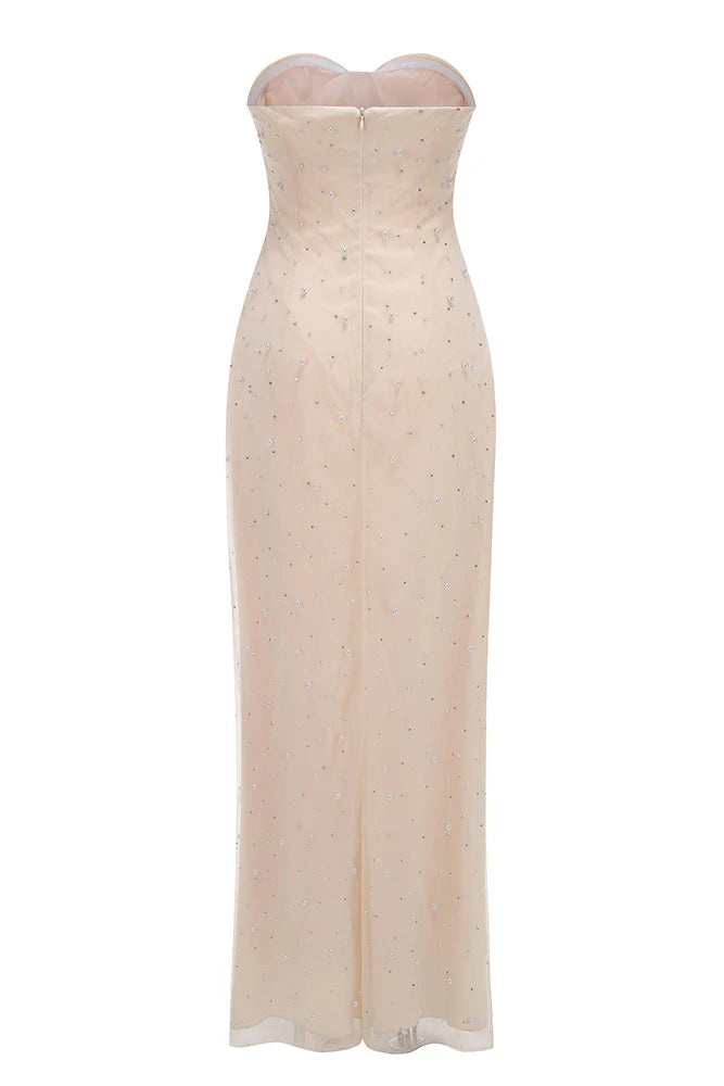 STRAPLESS PEARL CRYSTAL MAXI DRESS FOR WEDDING