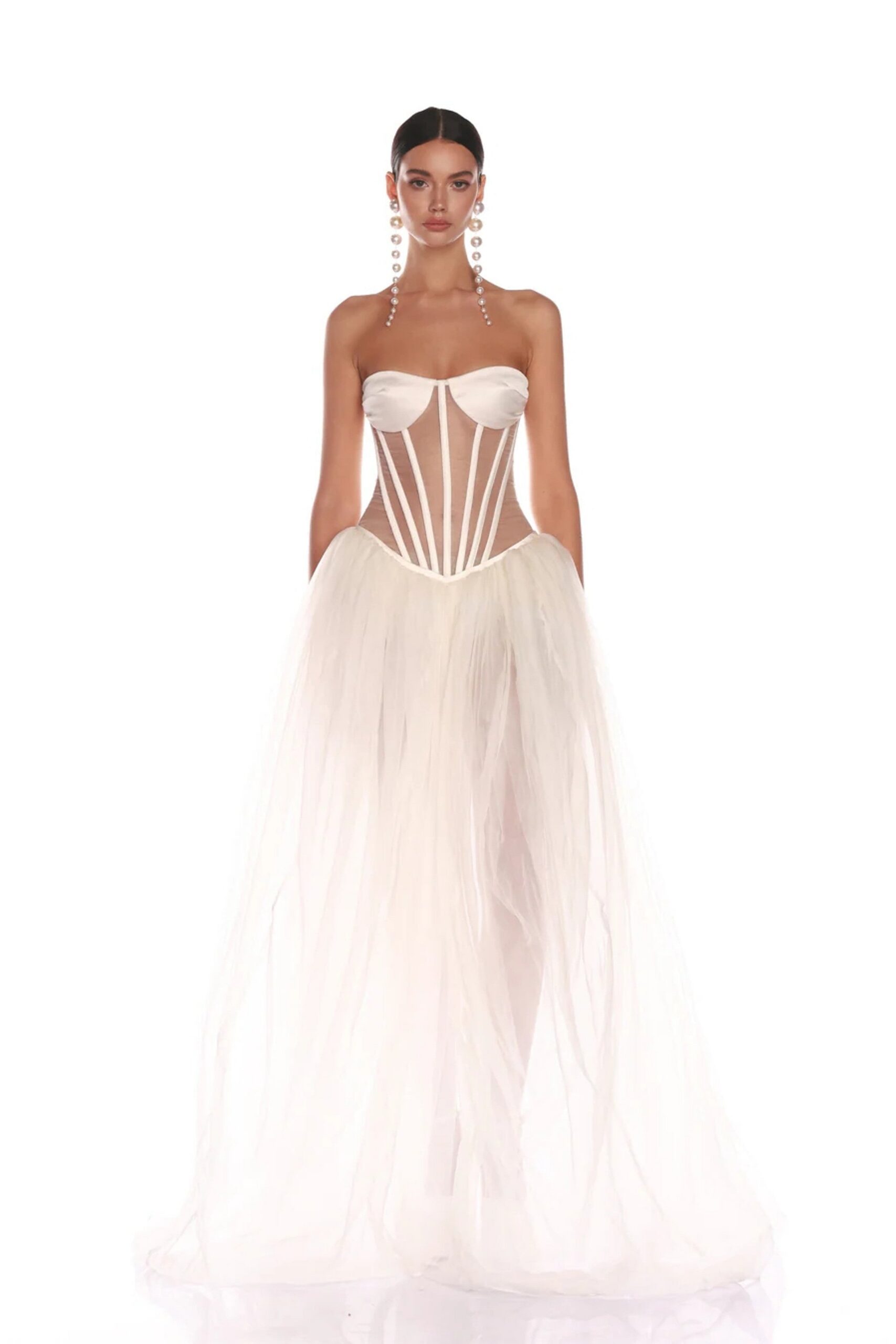 STRAPLESS CORSET A-LINE WEDDING MAXI DRESS WHITE
