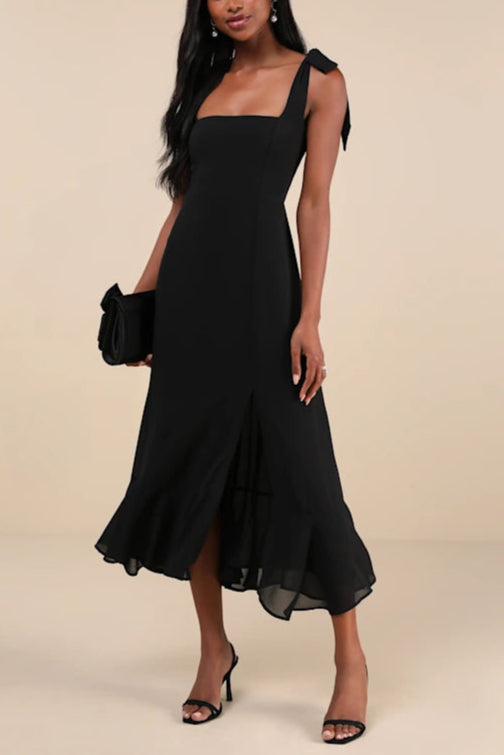 SummerInviteBlackTie-StrapTieredMidiDress SUMMER BLACK TIE-STRAP TIERED MIDI DRESS