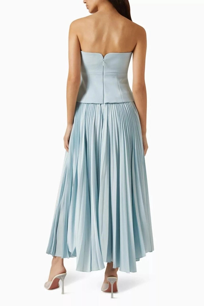 SWEETHEART OFF-SHOULDER PLEATED MIDI DRESS