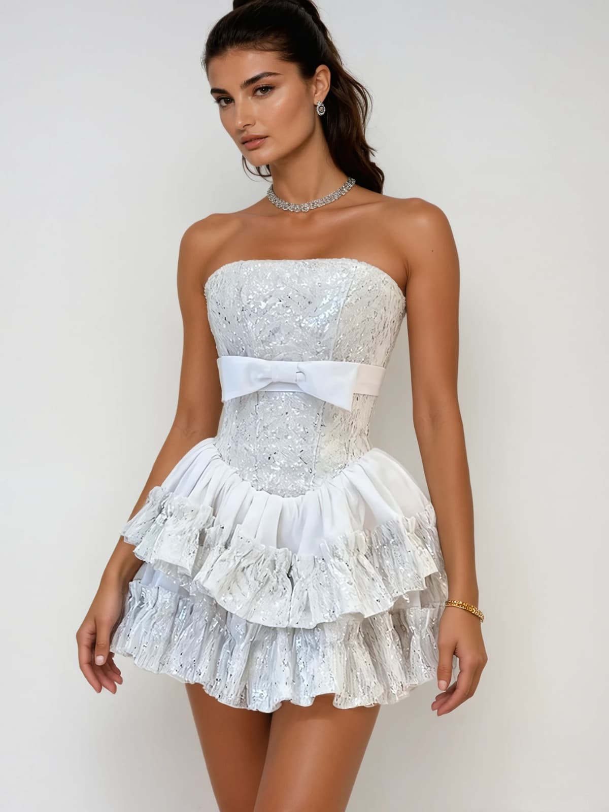 SYRAZA STRAPLESS SEQUIN MINI DRESS