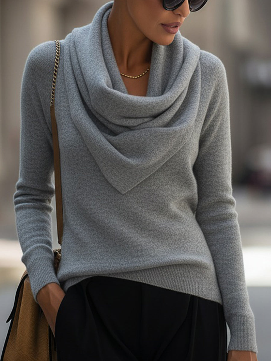 T5-10 DRAPED COWL NECK LONG SLEEVE TOP FOR EVENING