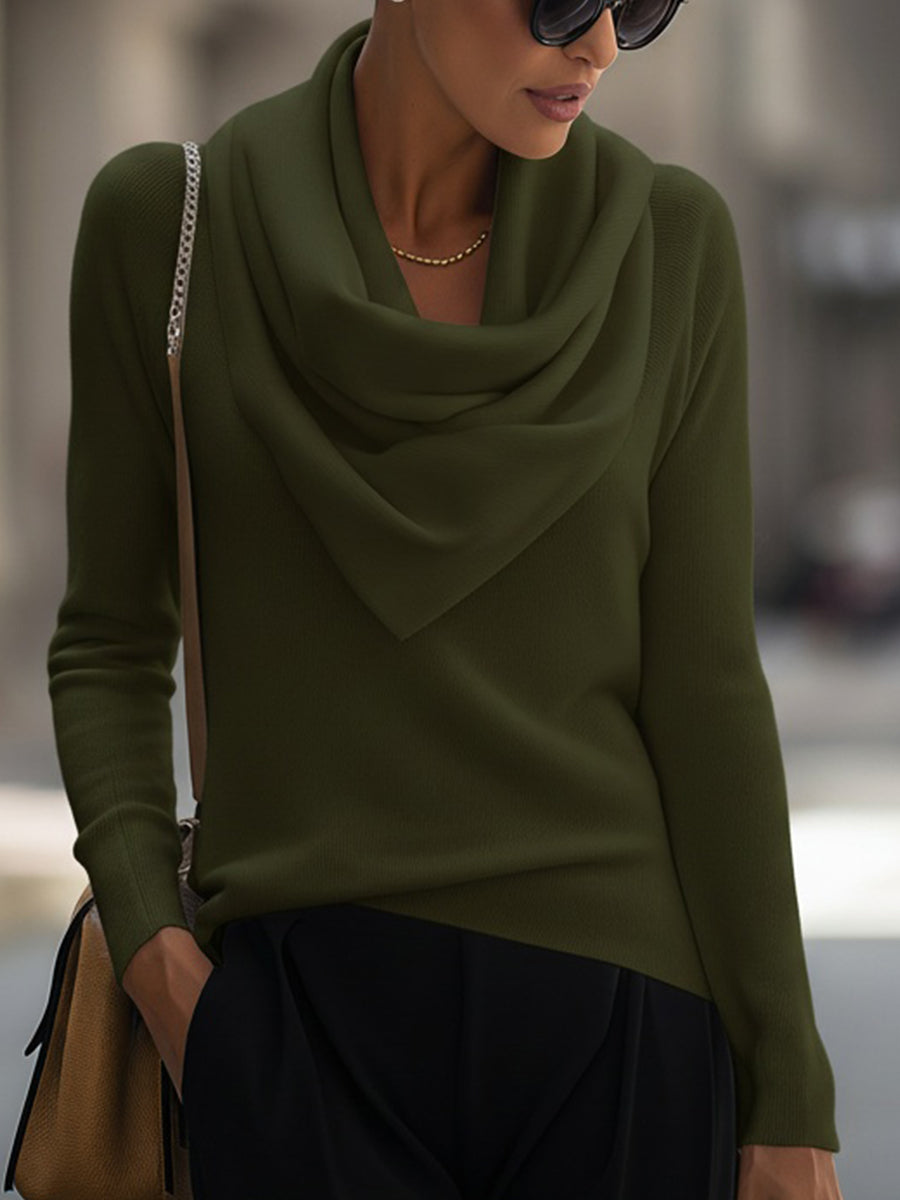 T5-11 DRAPED COWL NECK LONG SLEEVE TOP FOR EVENING