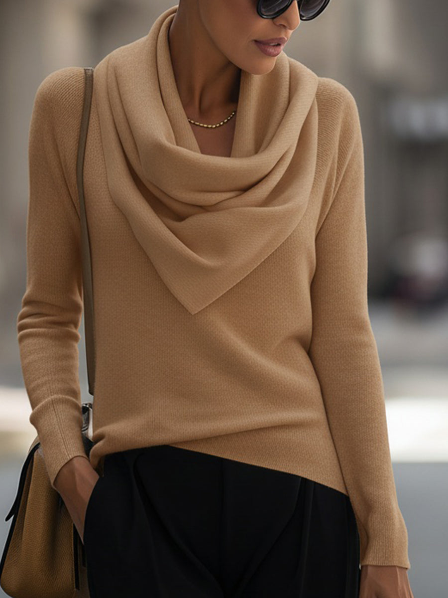 T5-5 DRAPED COWL NECK LONG SLEEVE TOP FOR EVENING