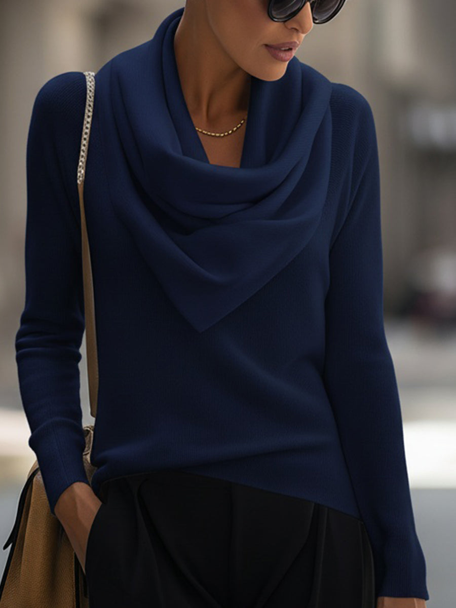 T5-7 DRAPED COWL NECK LONG SLEEVE TOP FOR EVENING