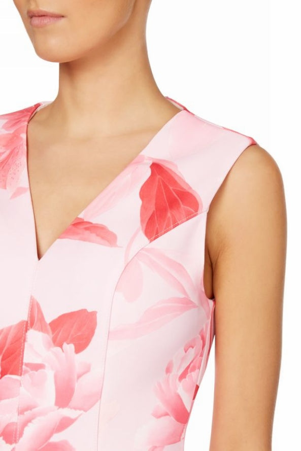 SHERRY PINK FLORAL V-NECK MINI DRESS