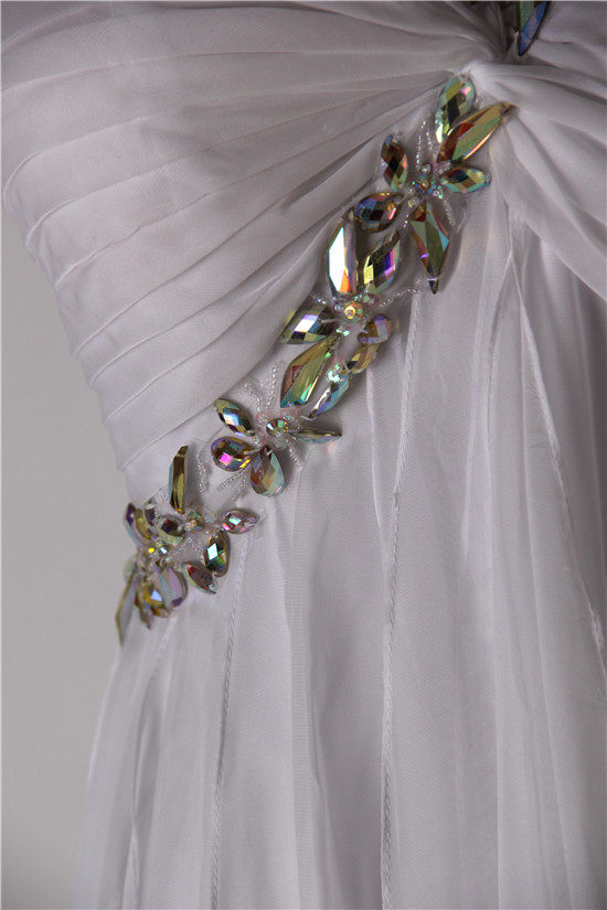 WHITE ONE SHOULDER RHINESTONE CHIFFON SHORT PARTY DRESS