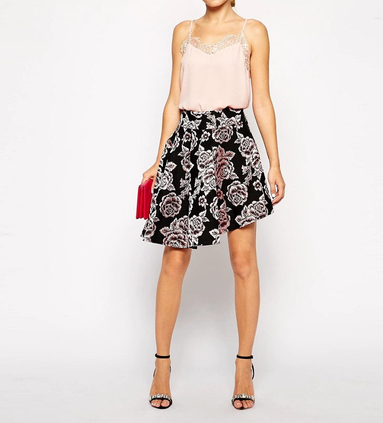 JACQUARD HIGH-WAIST IRREGULAR UMBRELLA SKIRT