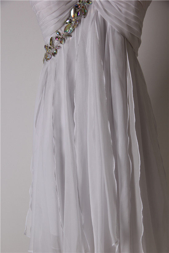 WHITE ONE SHOULDER RHINESTONE CHIFFON SHORT PARTY DRESS