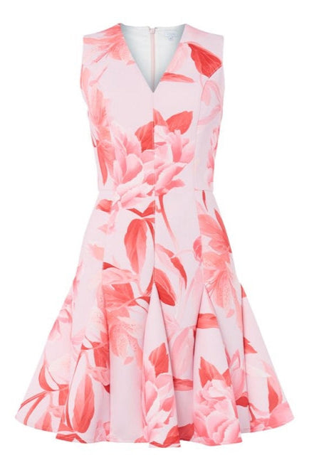 SHERRY PINK FLORAL V-NECK MINI DRESS
