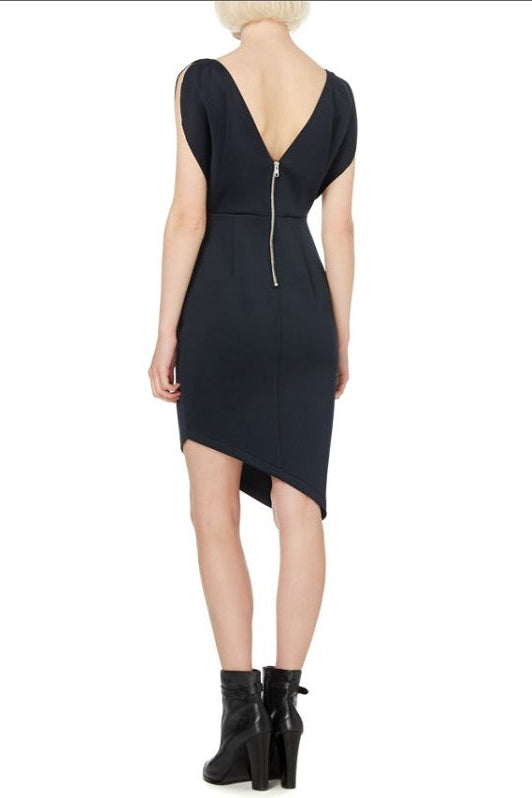 IRREGULAR SLEEVELESS SLIM MINI DRESS BLACK