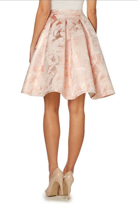 PINK JACQUARD PUFFY UMBRELLA SKIRT, MID-WAIST PARTY