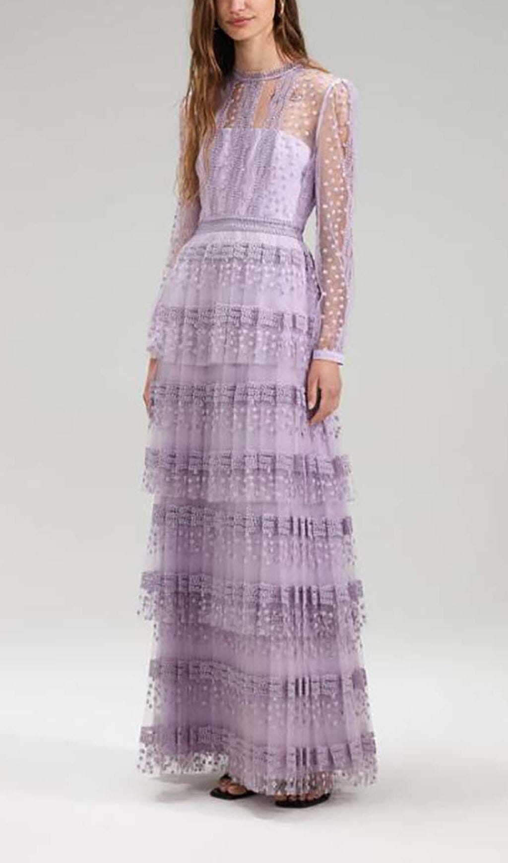 TIERED LACE MAXI DRESS LILAC | ELEGANT WEDDING GUEST