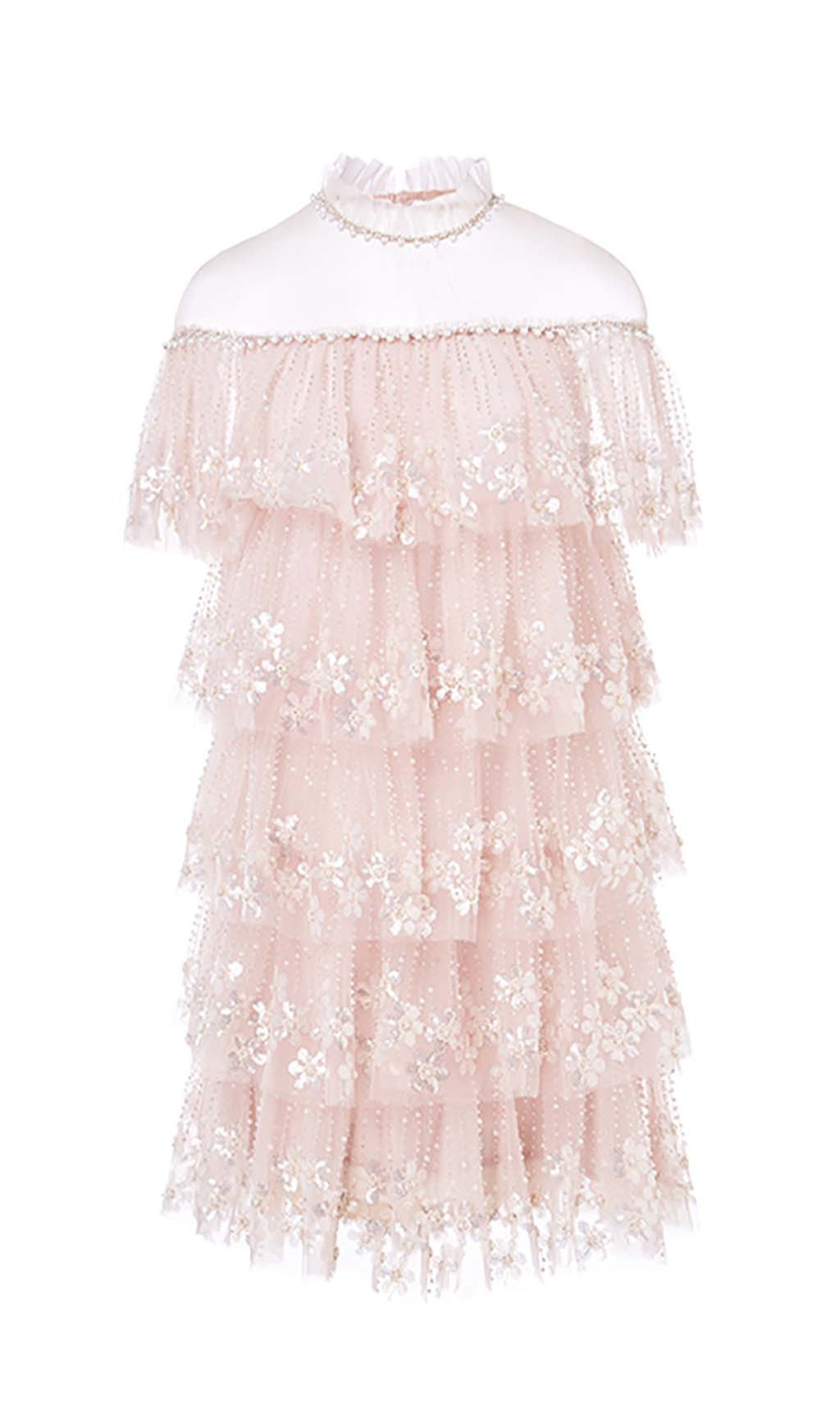 LACE TRIM TIERED MIDI DRESS IN PINK
