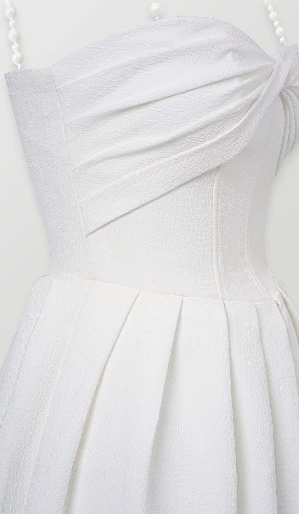 TWISTED PEARL STRAP MIDI DRESS WHITE WEDDING GUEST