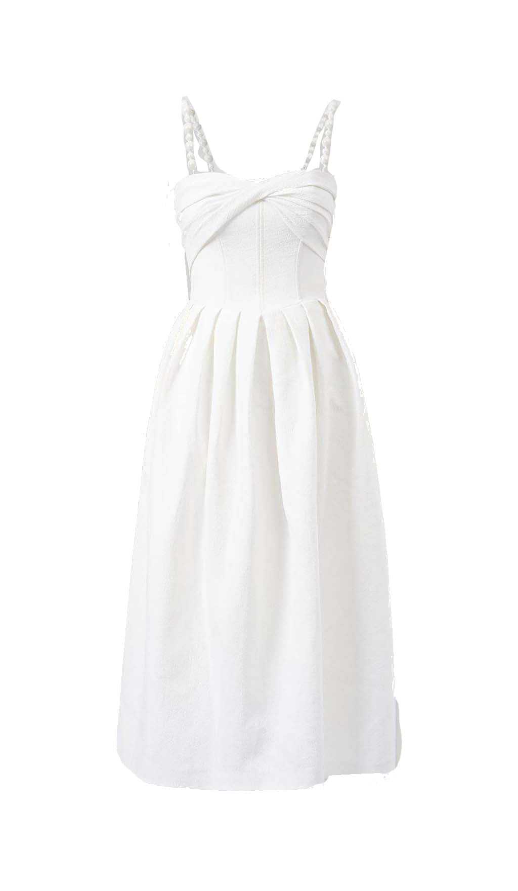 TWISTED PEARL STRAP MIDI DRESS WHITE WEDDING GUEST