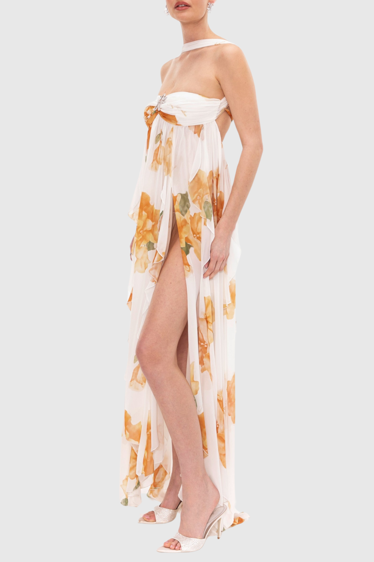 TAKALA FLORAL MAXI DRESS BACKLESS HALTER