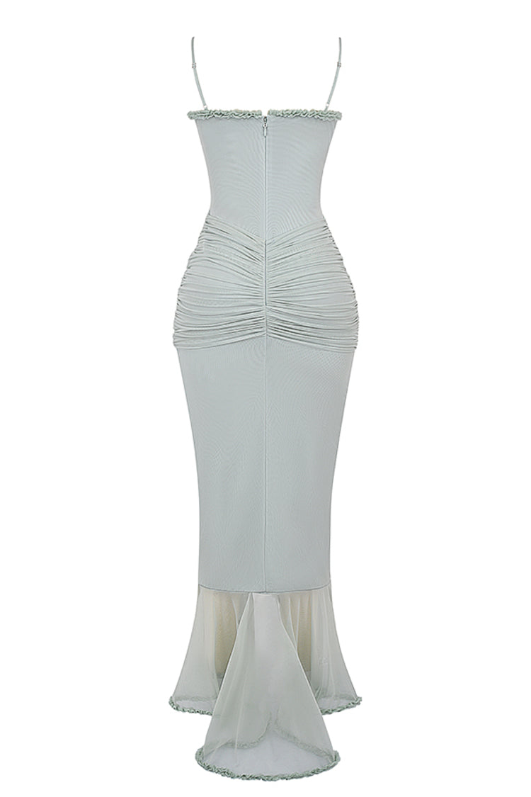 TAYLOR RUFFLED MESH MAXI DRESS - BLUE