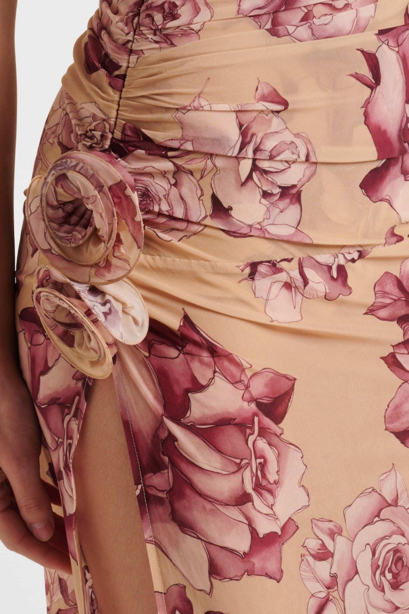 FLORAL STRAPLESS RUCHED MIDI DRESS, COCKTAIL PARTY
