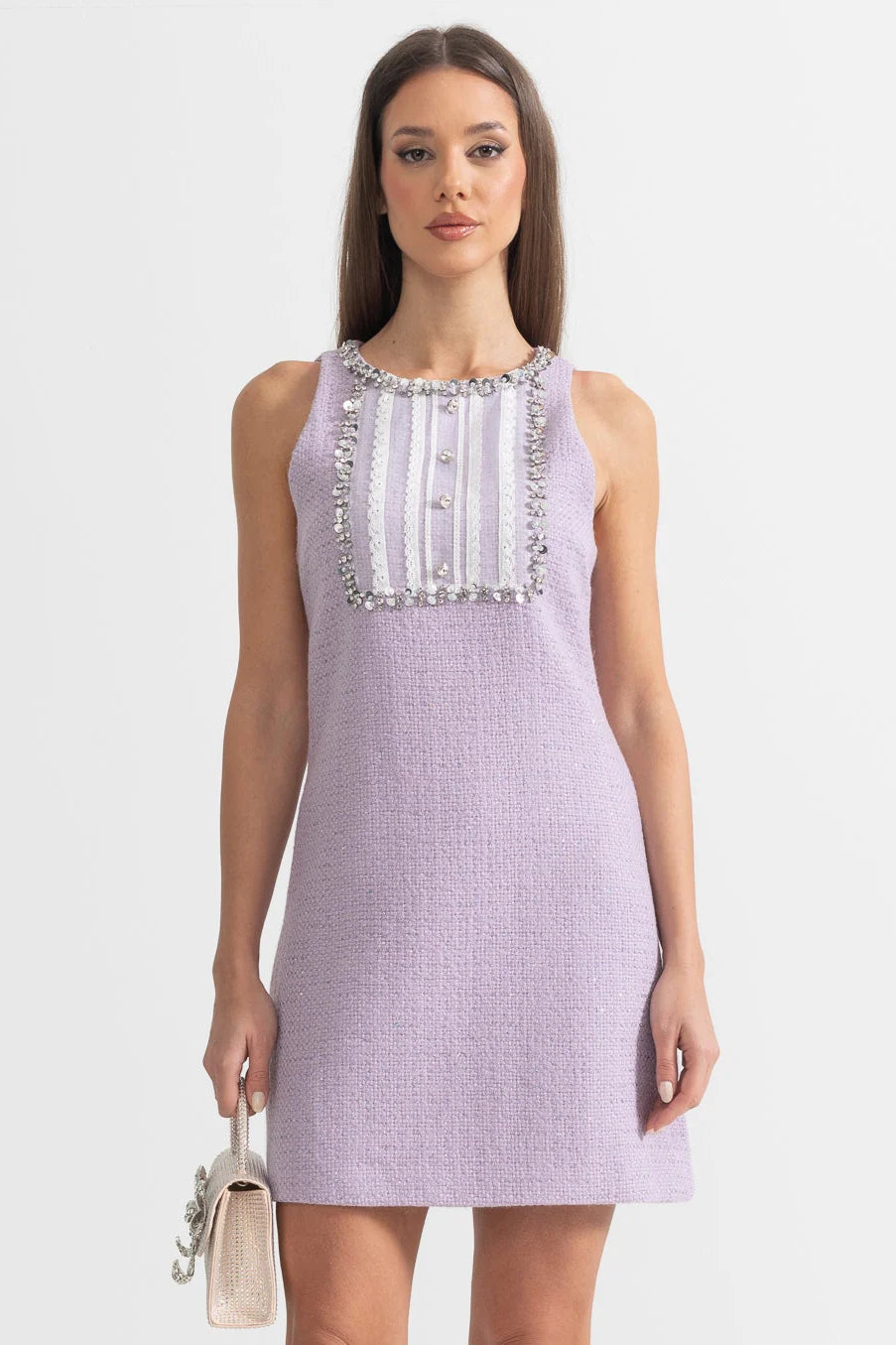 SHIMMERY PURPLE SEQUIN LACE MINI DRESS FOR PARTY