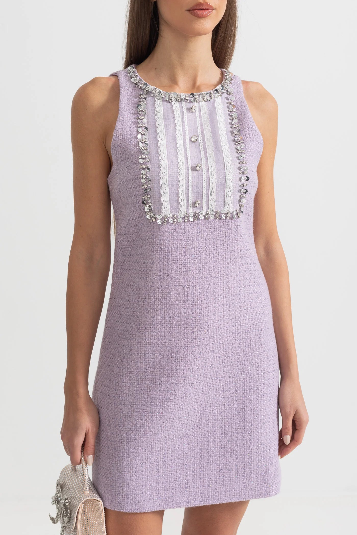 SHIMMERY PURPLE SEQUIN LACE MINI DRESS FOR PARTY