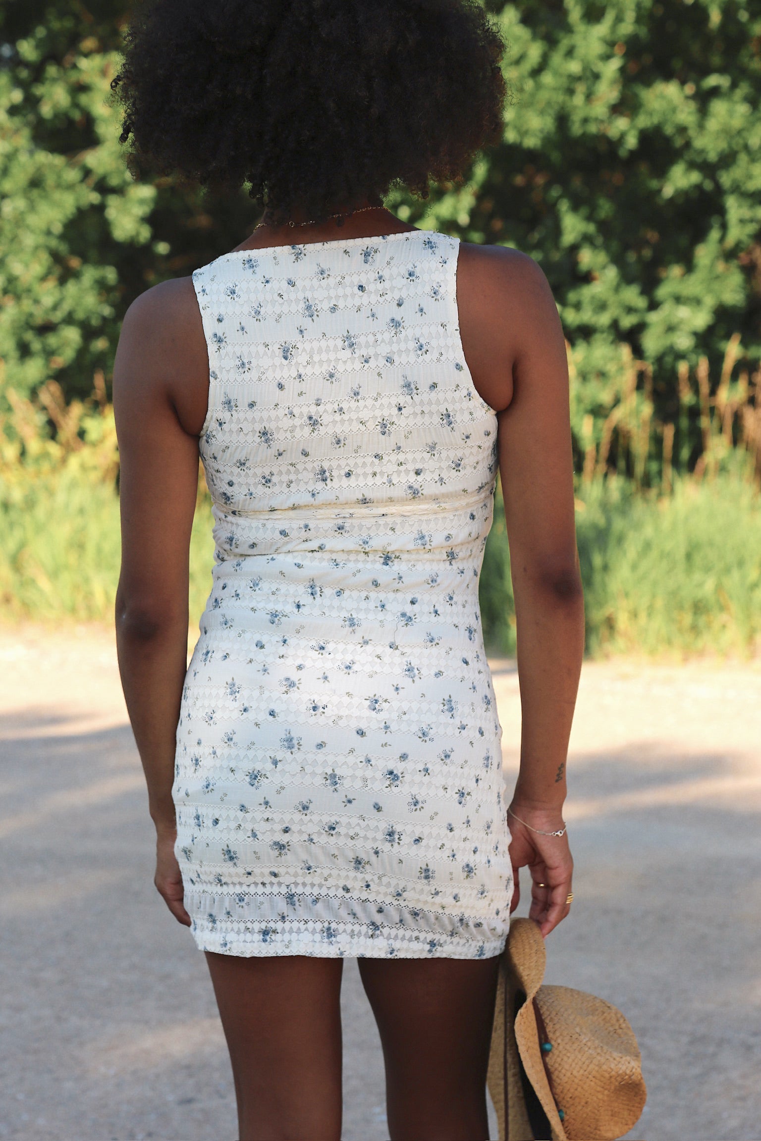 BLUE DITSY FLOWER KNIT MINI DRESS