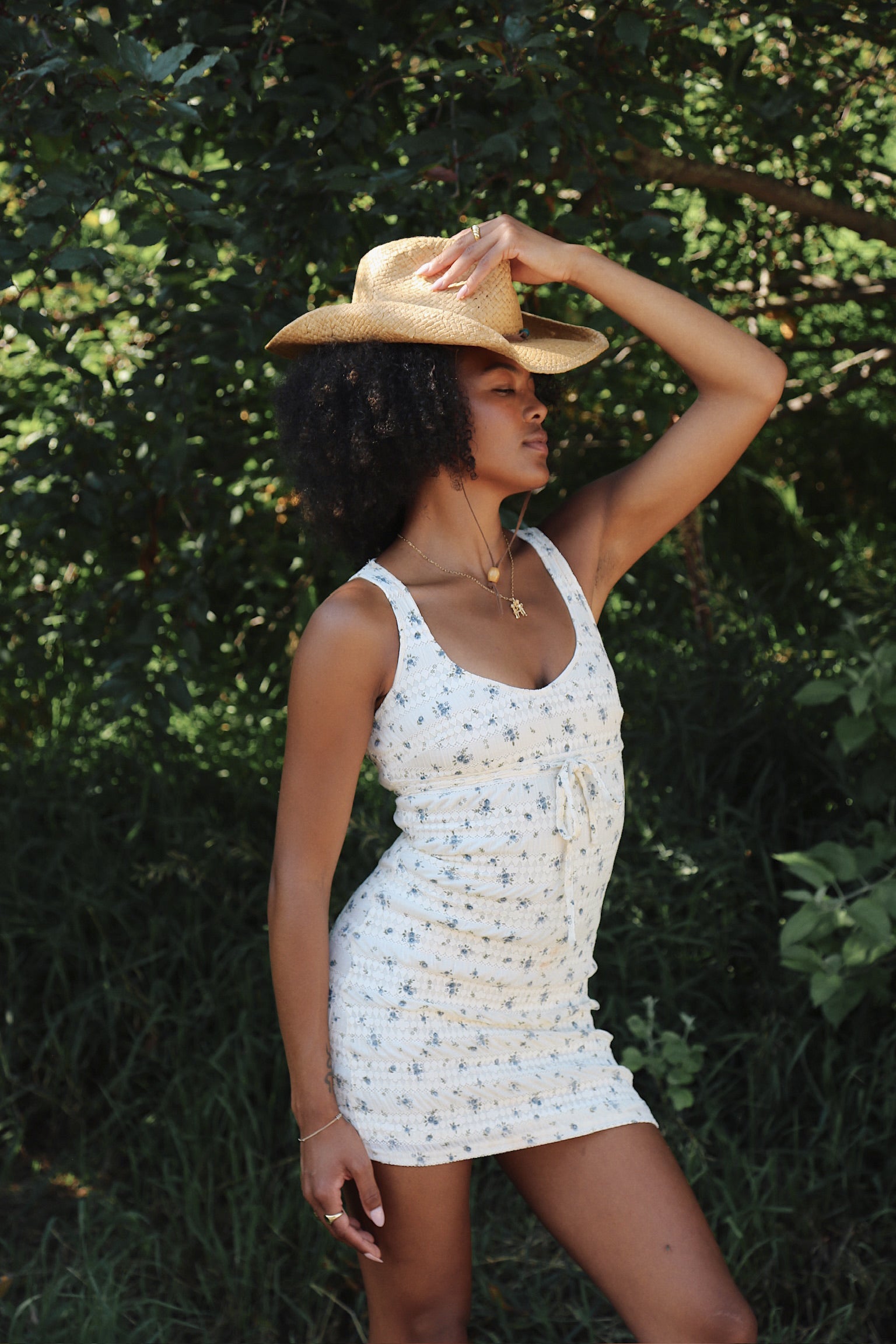 BLUE DITSY FLOWER KNIT MINI DRESS
