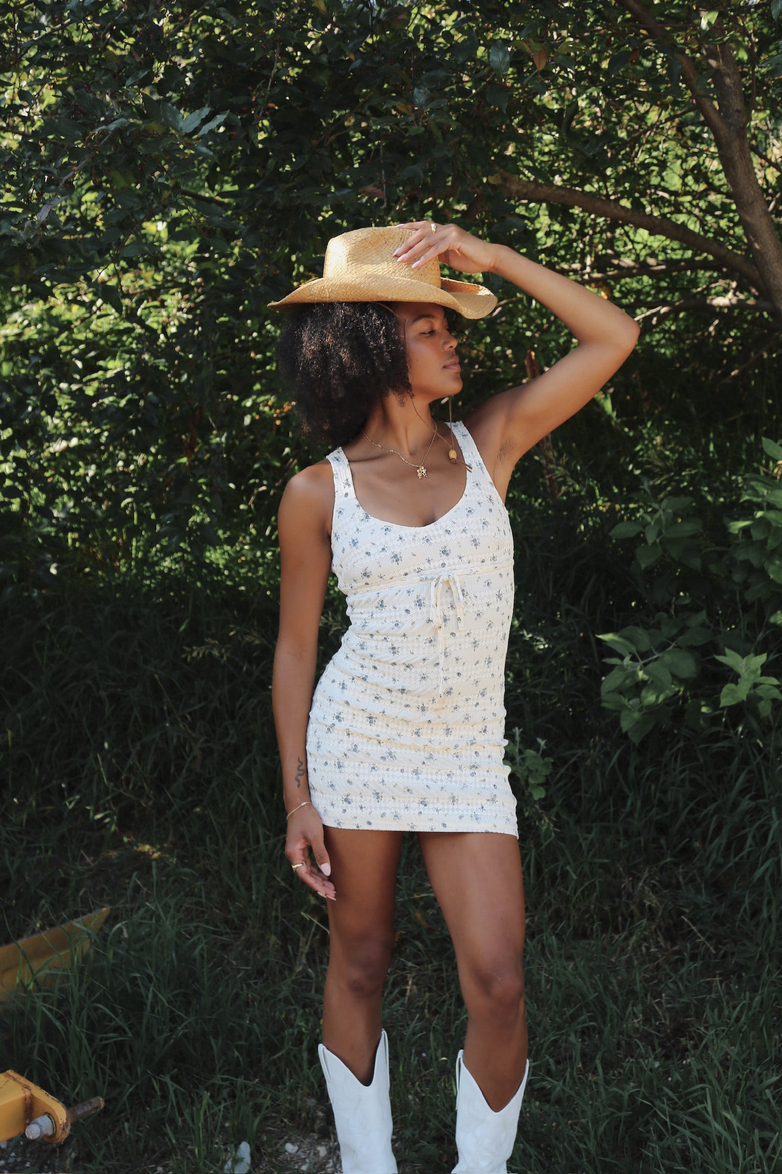 BLUE DITSY FLOWER KNIT MINI DRESS